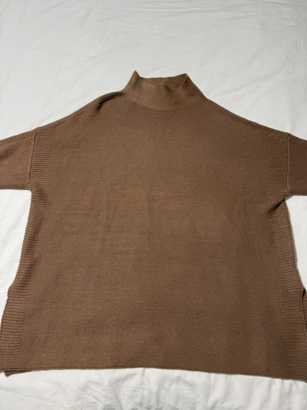 Kerisma M5720 Oversized Mock Neck Poncho Sweater Taupe Brown OS Wool Blend